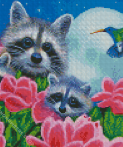 Hummingbird and raccoons Diamond Paints