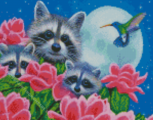 Hummingbird and raccoons Diamond Paints