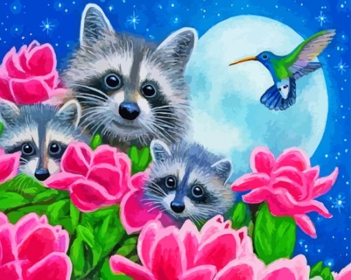 Hummingbird and raccoons Diamond Paints