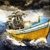 Old Boat In Storm Diamond By Numbers