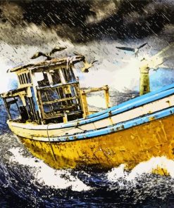 Old Boat In Storm Diamond By Numbers