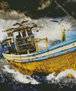 Old Boat In Storm Diamond By Numbers