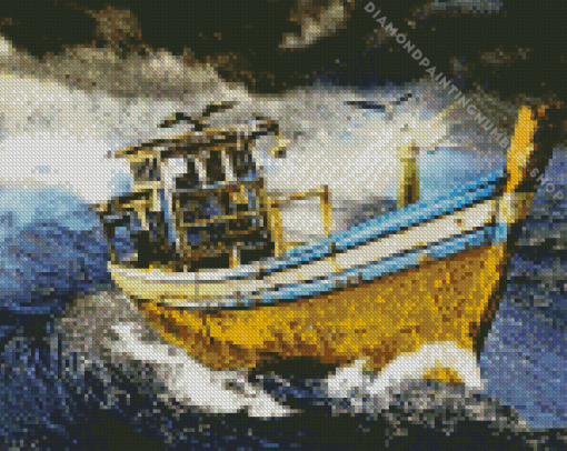 Old Boat In Storm Diamond By Numbers