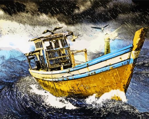 Old Boat In Storm Diamond By Numbers