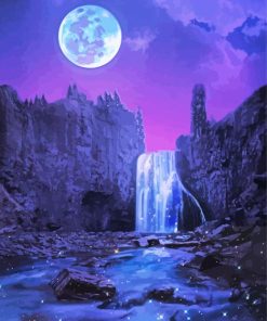 Purple Sky moonlight waterfall Diamond Paintings