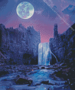 Purple Sky moonlight waterfall Diamond Paintings