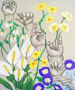 Sign language Hands With Flowers Art Diamond By Numbers