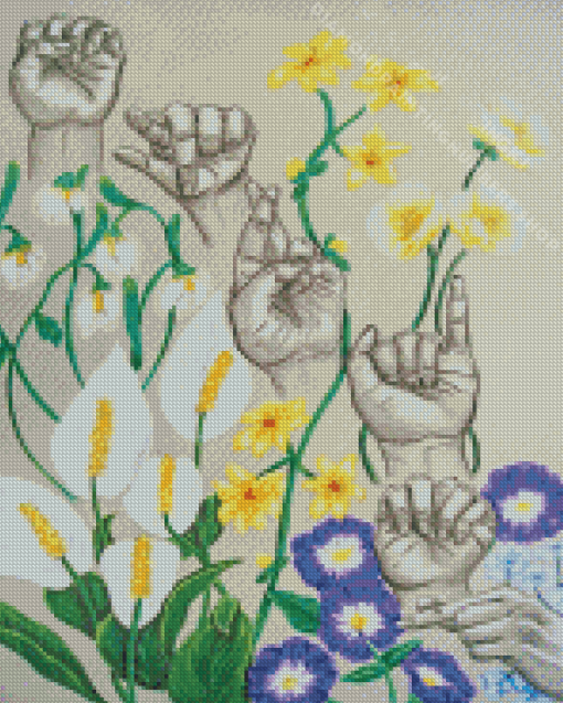 Sign language Hands With Flowers Art Diamond By Numbers