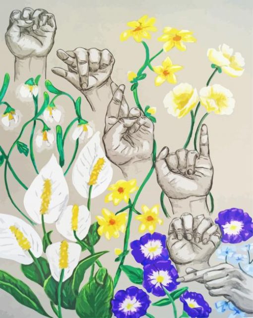 Sign language Hands With Flowers Art Diamond By Numbers