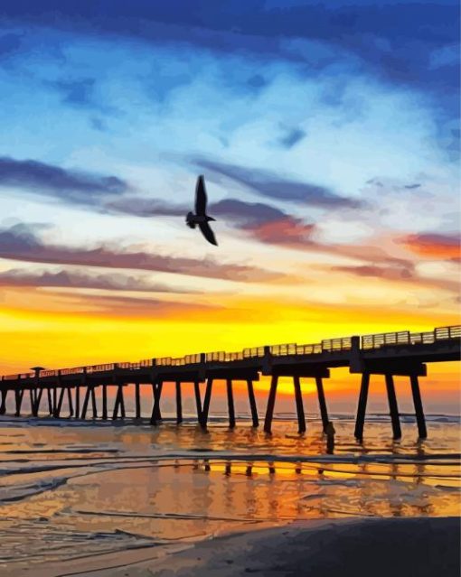 Sunset Over Jacksonville Pier Diamond By Numbers