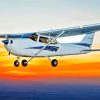 Sunset White And Blue Cessna 182 Airplane Diamond By Numbers