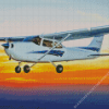 Sunset White And Blue Cessna 182 Airplane Diamond By Numbers