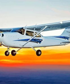 Sunset White And Blue Cessna 182 Airplane Diamond By Numbers