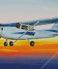 Sunset White And Blue Cessna 182 Airplane Diamond By Numbers