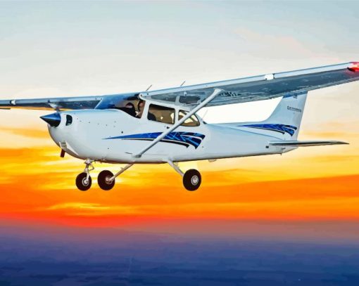 Sunset White And Blue Cessna 182 Airplane Diamond By Numbers