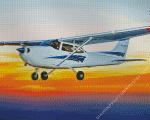 Sunset White And Blue Cessna 182 Airplane Diamond By Numbers