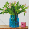 Tulips In Glass Blue Vase Diamond Paintings