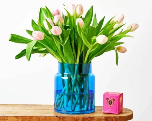 Tulips In Glass Blue Vase Diamond Paintings