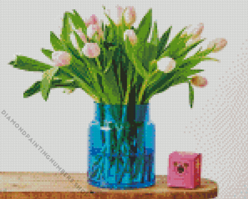 Tulips In Glass Blue Vase Diamond Paintings