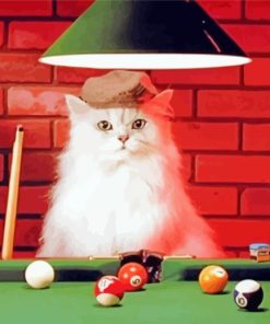 White Cat Snooker Player Diamond Paintings