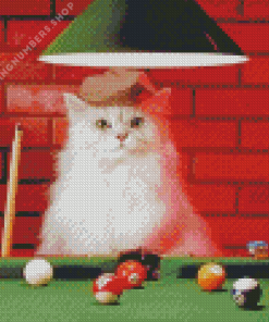 White Cat Snooker Player Diamond Paintings