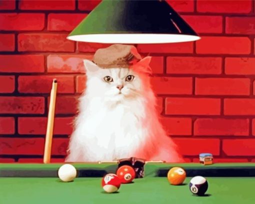 White Cat Snooker Player Diamond Paintings