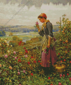 Woman picking flowers Diamond Paintings