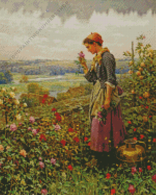 Woman picking flowers Diamond Paintings