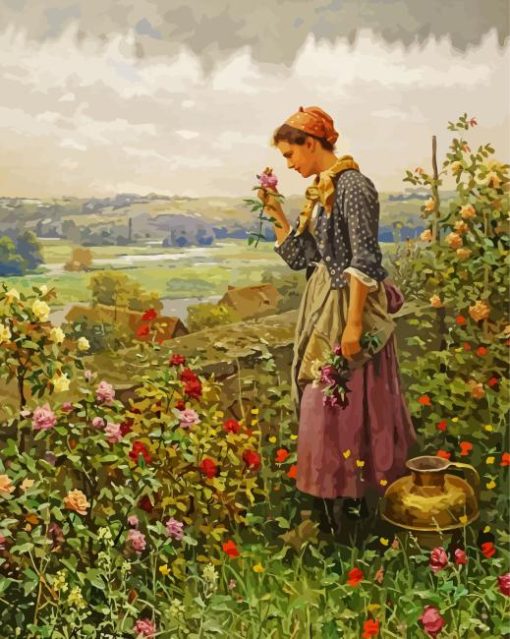 Woman picking flowers Diamond Paintings