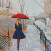 aesthetic Lady walking with umbrella Diamond Paintings