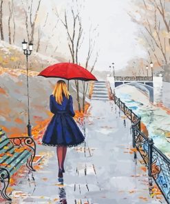 aesthetic Lady walking with umbrella Diamond Paintings