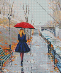 aesthetic Lady walking with umbrella Diamond Paintings