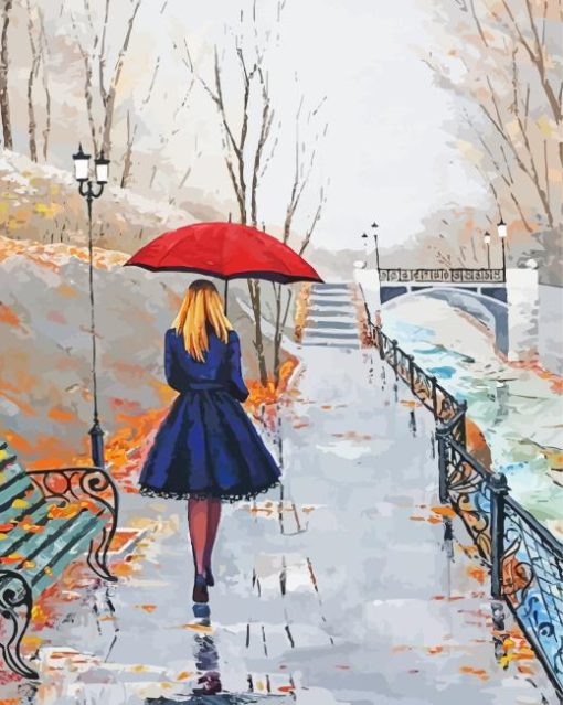 aesthetic Lady walking with umbrella Diamond Paintings