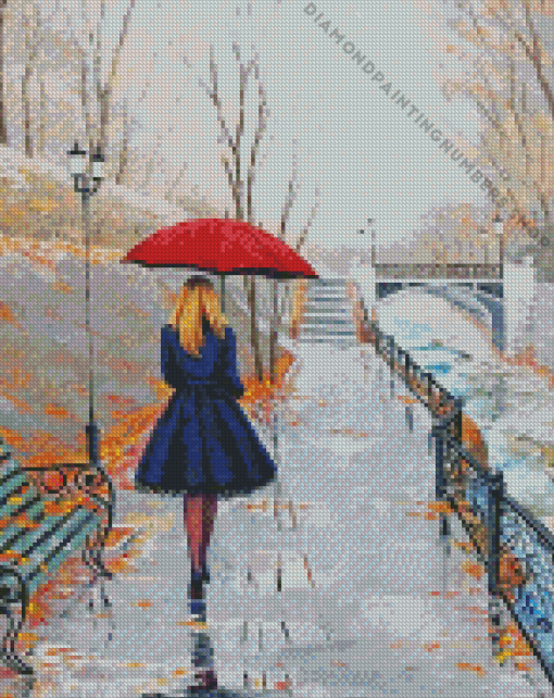 aesthetic Lady walking with umbrella Diamond Paintings