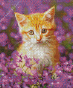 cute Purple flowers cat Diamond Paintings