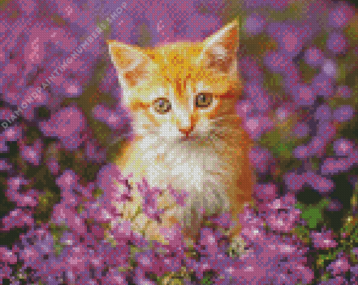 cute Purple flowers cat Diamond Paintings