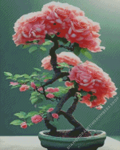 pink flowers tree Diamond With Numbers