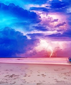 Lightning sky scapes beach Diamond Paintings