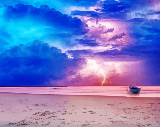 Lightning sky scapes beach Diamond Paintings