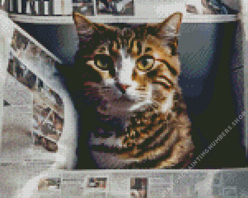 Cat with newspaper Diamond By Numbers