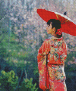 Chinese woman holding umbrella Diamond By Numbers