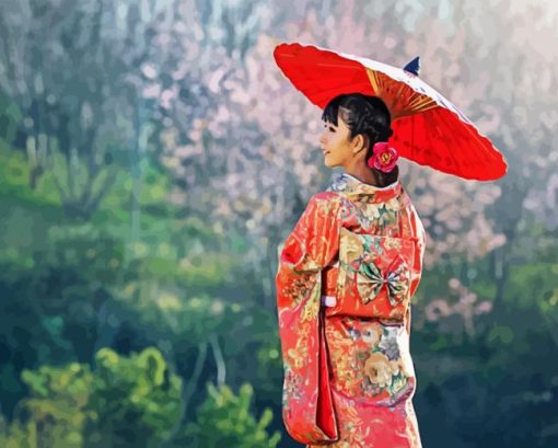 Chinese woman holding umbrella Diamond By Numbers