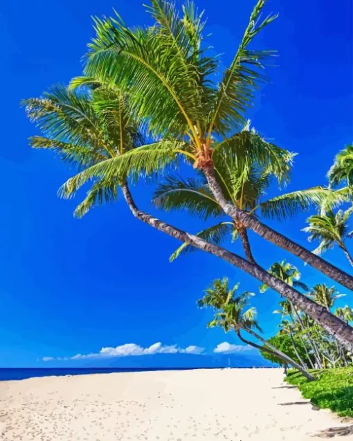 Coconut tree on beach Diamond By Numbers