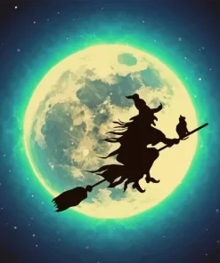 Full Moon Witch And Cat Silhouette Diamond By Numbers