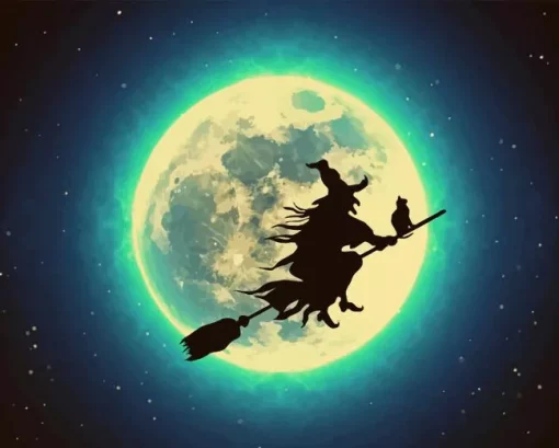 Full Moon Witch And Cat Silhouette Diamond By Numbers