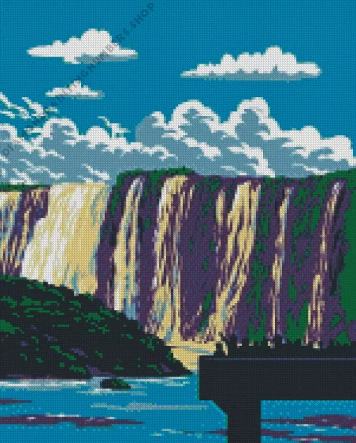 Illustration Iguazu falls Diamond By Numbers