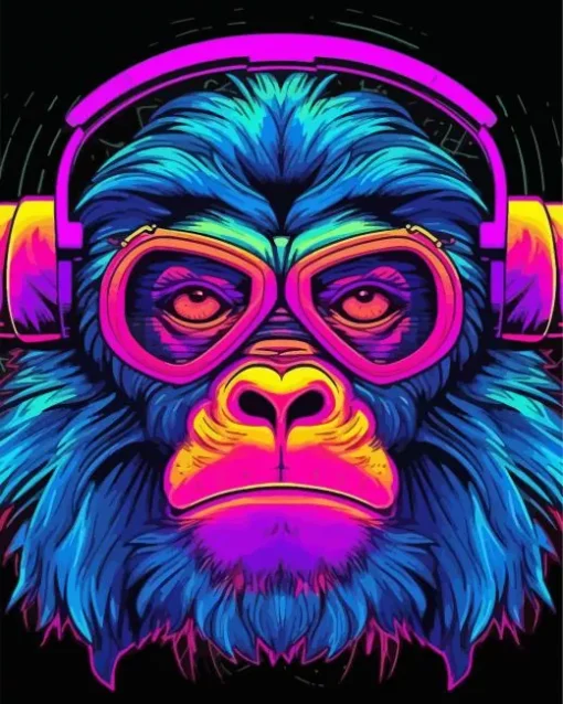 Neon Chimpanzee Diamond By Numbers