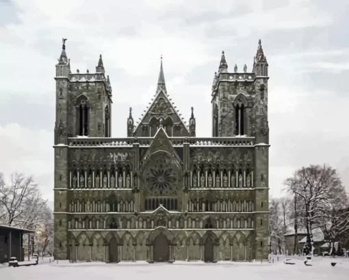 Nidaros Cathedral In Snow Diamond By Numbers