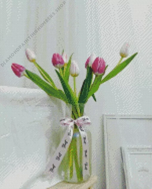 Pink tulips in vase Diamond By Numbers