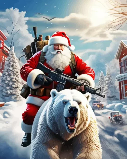 Polar Bears And Santa Claus Diamond By Numbers